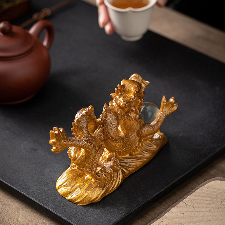 龍の年Buddha Stones色が変わる樹脂製 幸運 成功 ティーペット 置物 装飾
