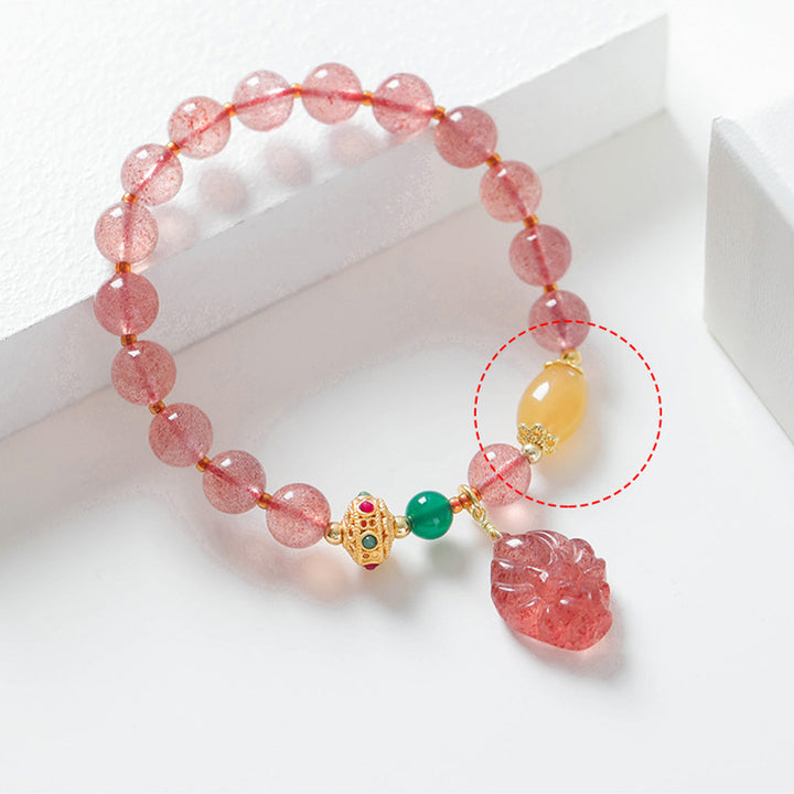 Buddha Stones天然ストロベリークォーツ 九尾狐 ヒーリングブレスレット