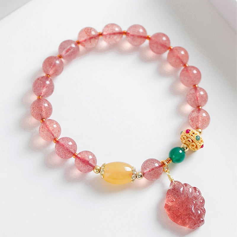 Buddha Stones天然ストロベリークォーツ 九尾狐 ヒーリングブレスレット