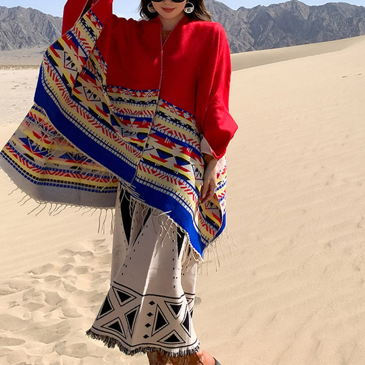 Buddha Stonesチベットショール カラフルな幾何学模様 冬用 心地よい旅行用スカーフ ラップ - image 20