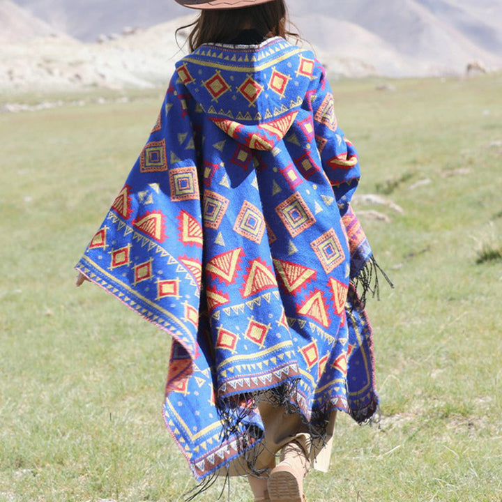 Buddha Stonesチベットショール 三角形の模様 フード付きマント 冬用 心地よい 旅行用スカーフ ラップ - image 2