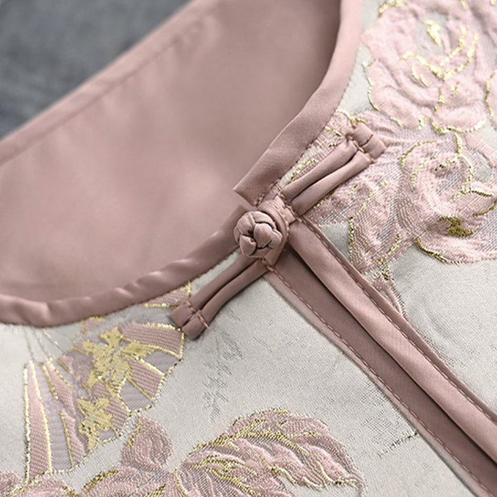 Buddha Stones、鶴、花、草の刺繍の服、中国のベスト、女性の服