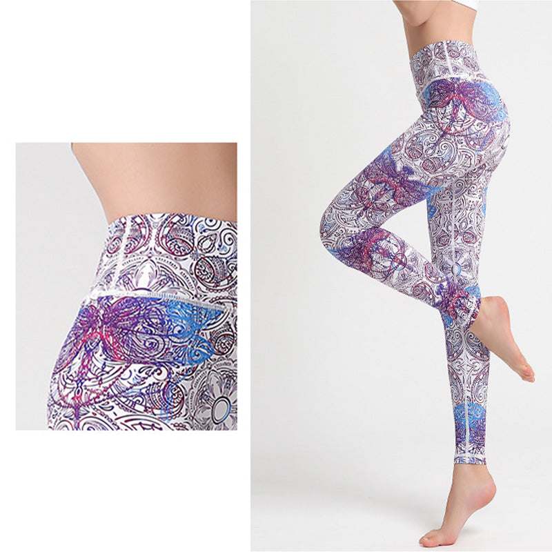 Buddha Stones、花、葉、鳥のプリントパンツ スポーツ フィットネス ヨガ レギンス レディース ヨガパンツ - image 5