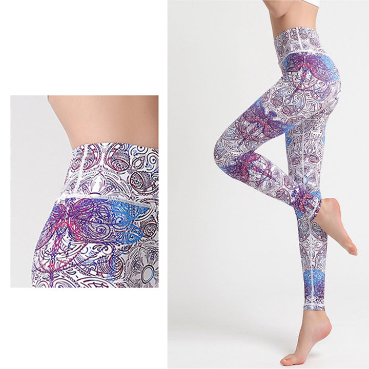 Buddha Stones、花、葉、鳥のプリントパンツ スポーツ フィットネス ヨガ レギンス レディース ヨガパンツ - image 5