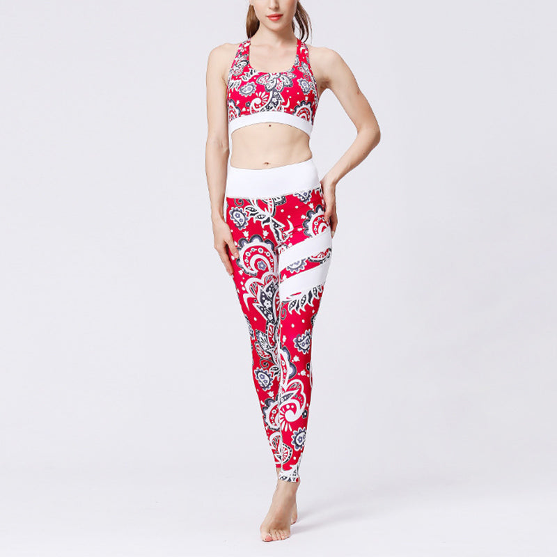 Buddha Stones 2点セット ひまわり 花 葉 プリント トップパンツ スポーツ フィットネス ヨガ レディース ヨガセット