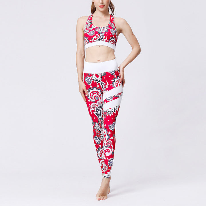Buddha Stones 2点セット ひまわり 花 葉 プリント トップパンツ スポーツ フィットネス ヨガ レディース ヨガセット