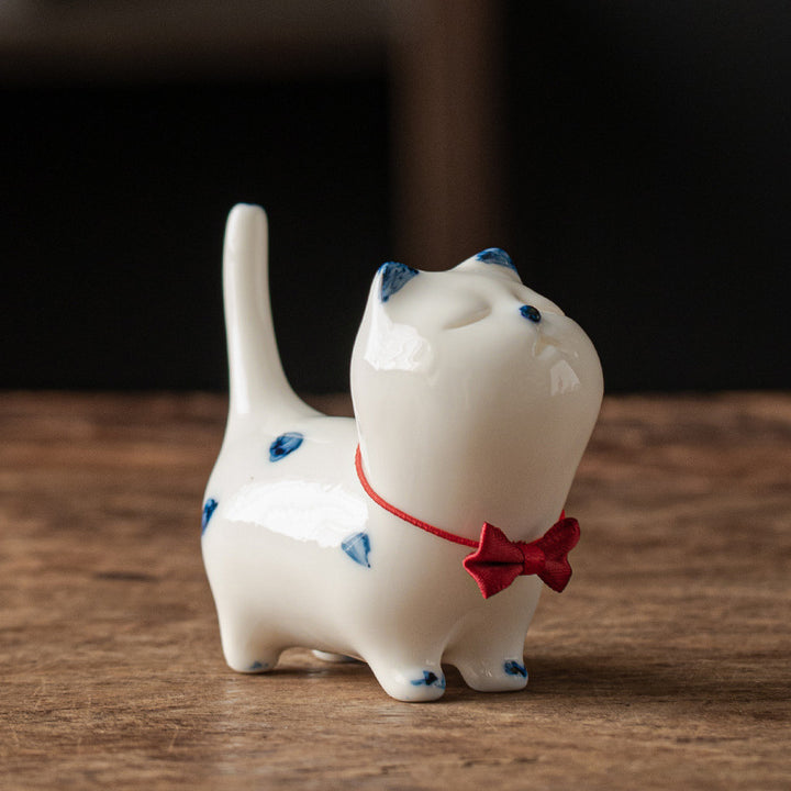 Buddha Stonesミニラッキー白猫子猫ティーペットセラミックホームデスク置物装飾 - 白い子猫（赤いリボンスタイル）8.9cm×3.7cm×7.6cm - image 14