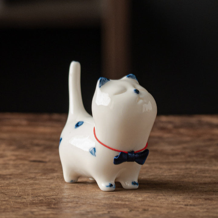 Buddha Stonesミニラッキー白猫子猫ティーペットセラミックホームデスク置物装飾 - 白い子猫（青いリボンスタイル）8.9cm×3.7cm×7.6cm - image 16