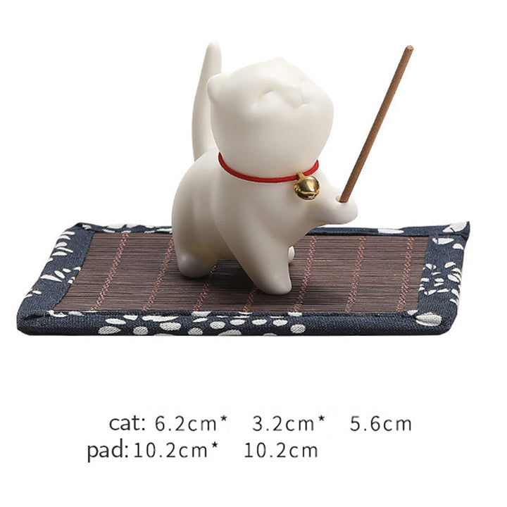 Buddha Stonesミニ招き猫子猫ティーペット陶器ホームデスク置物装飾竹マット付き - image 10