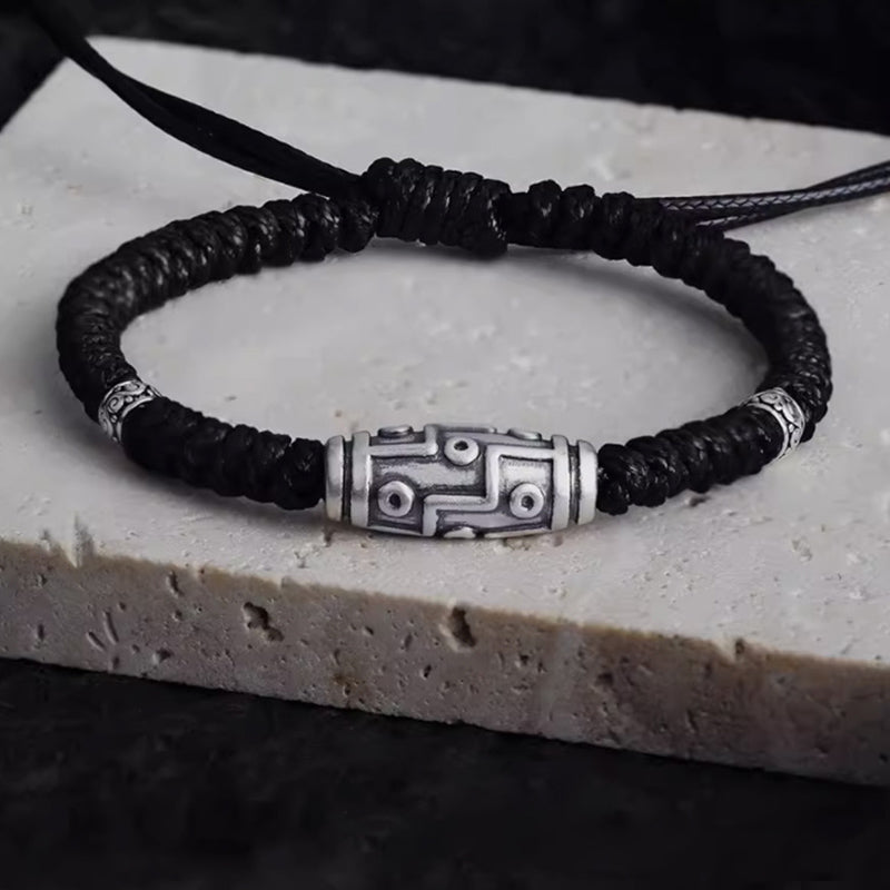 Buddha Stones999 スターリングシルバー 九眼 Dzi ビーズパターン 祝福ロープブレスレット