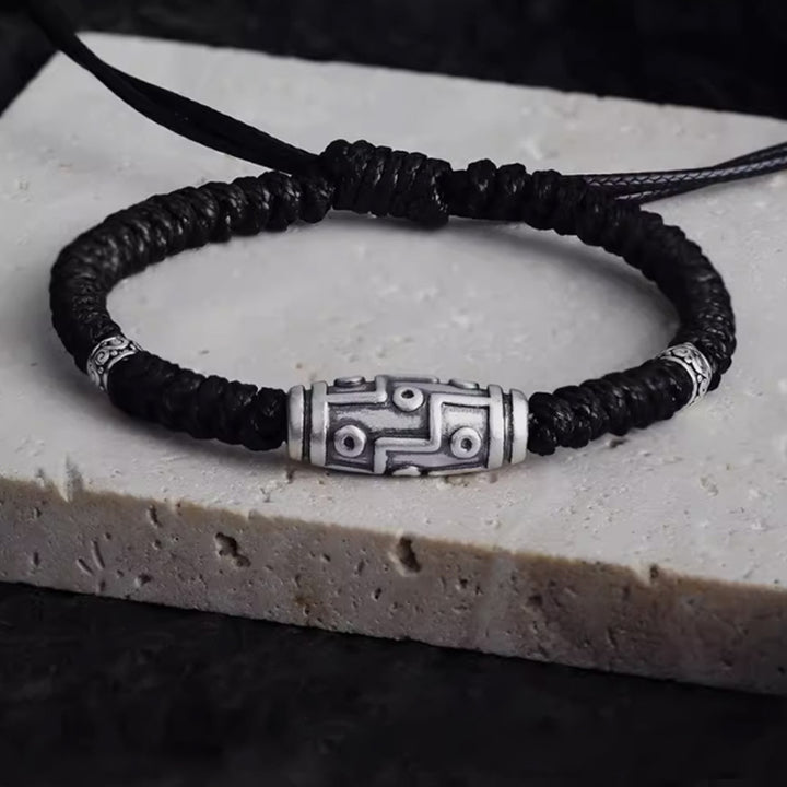 Buddha Stones999 スターリングシルバー 九眼 Dzi ビーズパターン 祝福ロープブレスレット - 14～23cm - image 0