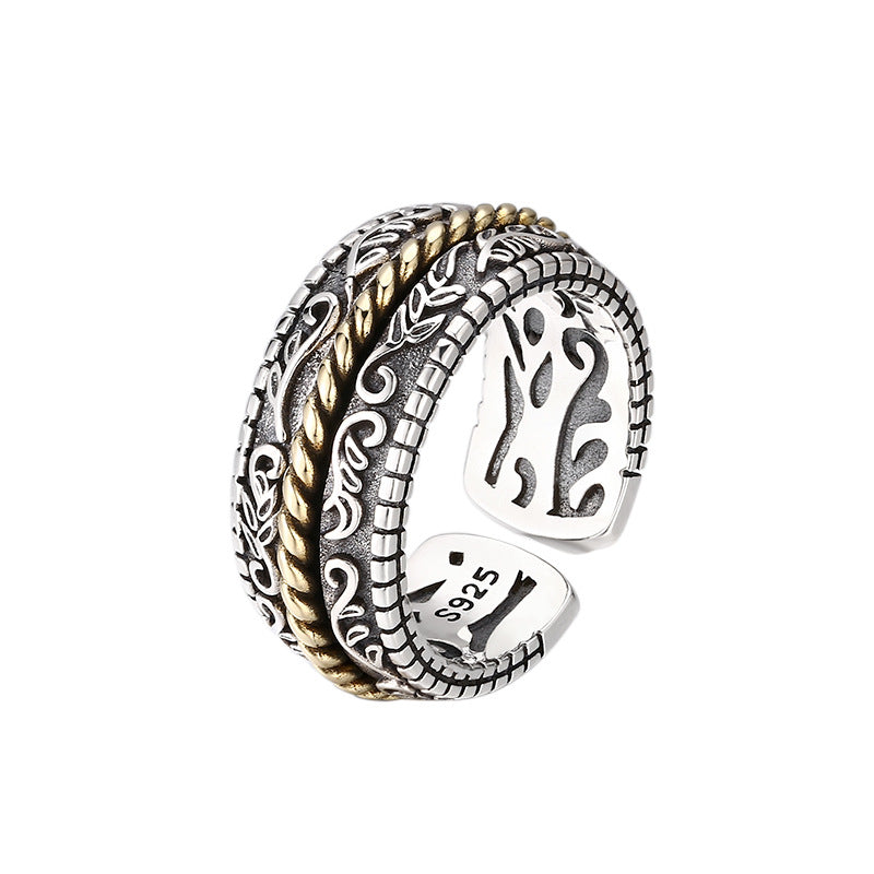 Buddha Stones925スターリングシルバー唐代花デザイン幸運調節可能リング - image 5