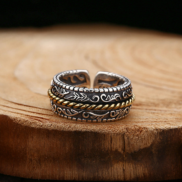 Buddha Stones925スターリングシルバー唐代花デザイン幸運調節可能リング - image 3