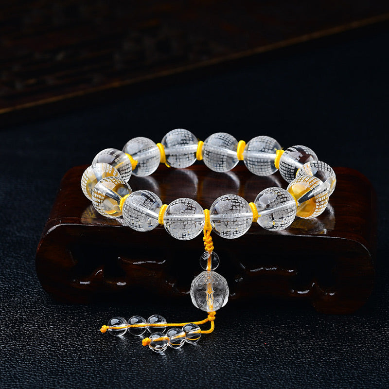 Buddha Stonesチベット ホワイトクリスタル 半鬼半仏 般若心経 蓮華 ヒーリングブレスレット