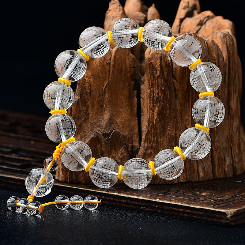 Buddha Stonesチベット ホワイトクリスタル 半鬼半仏 般若心経 蓮華 ヒーリングブレスレット