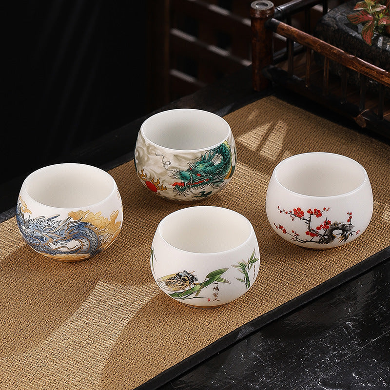 Buddha Stones蝉 竹 鹿 鶴 蓮 梅 花 陶器 ティーカップ カンフー ティーカップ ボウル 185ml