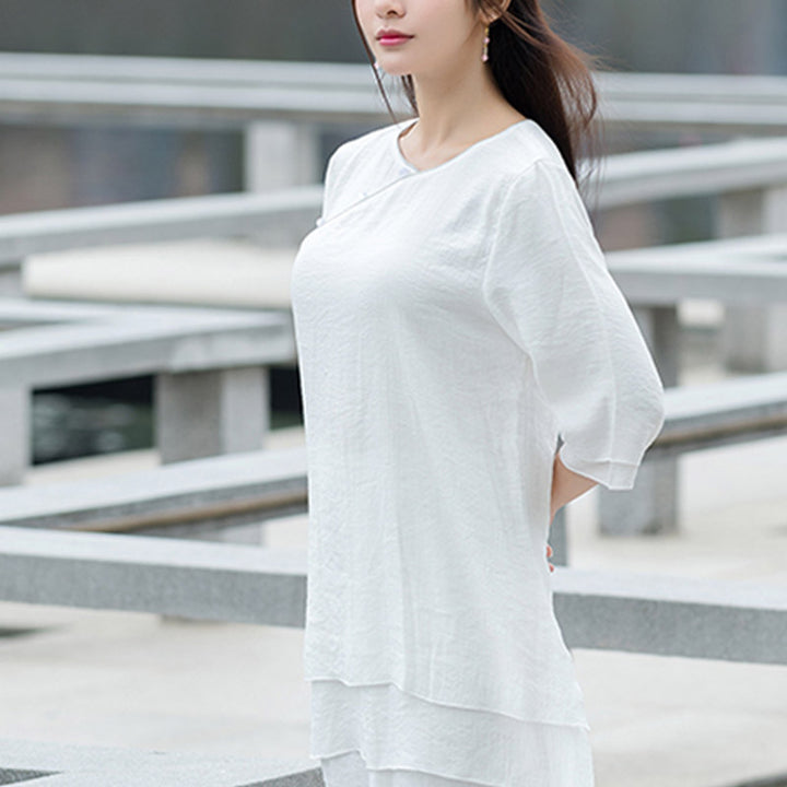 Buddha Stones 2点セット シンプルデザイン ホワイトトップパンツ 瞑想 ヨガ 禅 太極拳 ウェア レディース セット - image 5