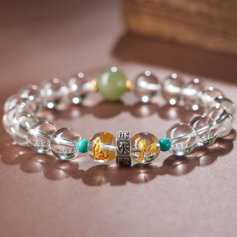 Buddha Stones925 スターリングシルバー十二支誕生仏の良いグループ ホワイトクリスタル 和田翡翠 ヒーリングブレスレット - image 7