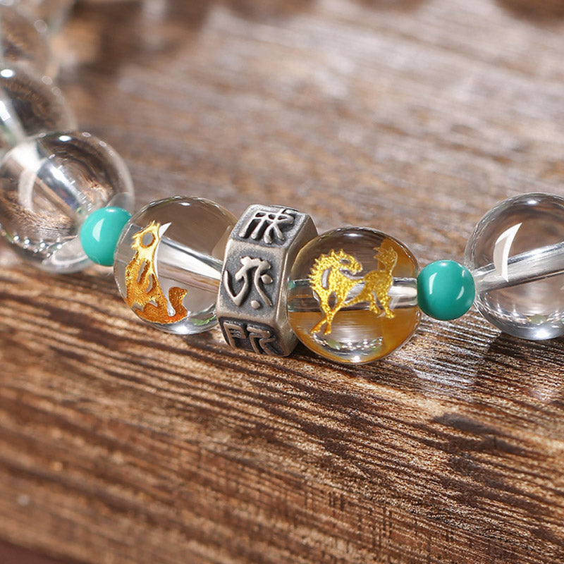 Buddha Stones925 スターリングシルバー十二支誕生仏の良いグループ ホワイトクリスタル 和田翡翠 ヒーリングブレスレット - image 5