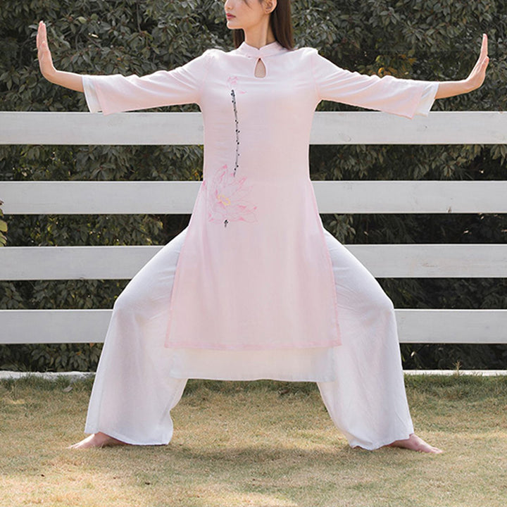 Buddha Stones2個 蓮柄 太極拳 瞑想 ヨガ コットン リネン 衣類 トップス パンツ レディース セット - image 16