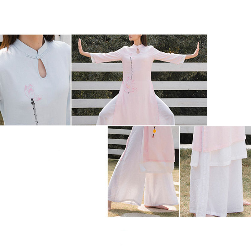 Buddha Stones2個 蓮柄 太極拳 瞑想 ヨガ コットン リネン 衣類 トップス パンツ レディース セット - image 23