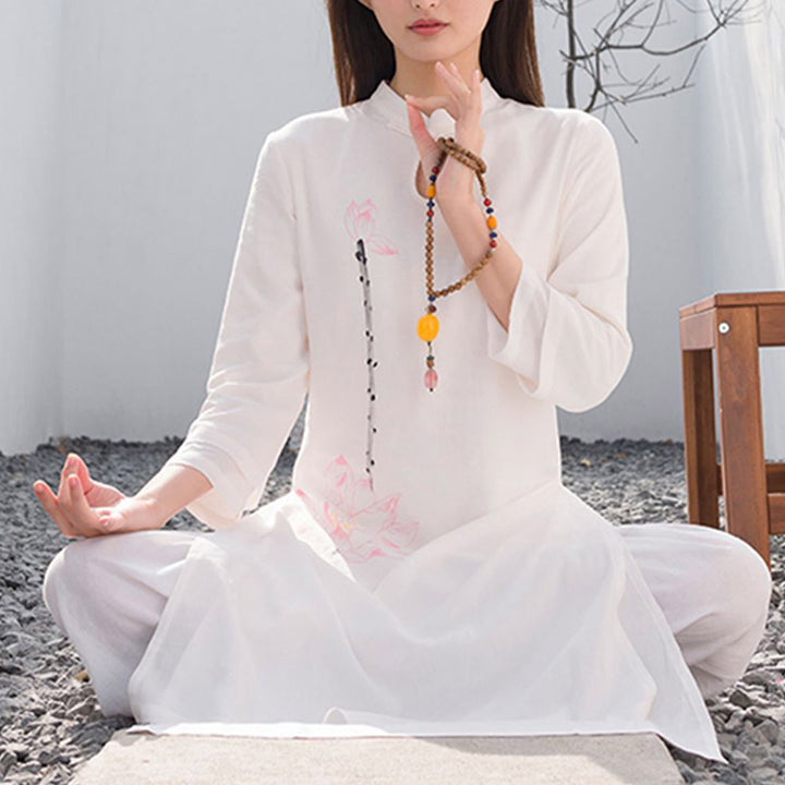 Buddha Stones2個 蓮柄 太極拳 瞑想 ヨガ コットン リネン 衣類 トップス パンツ レディース セット - image 4