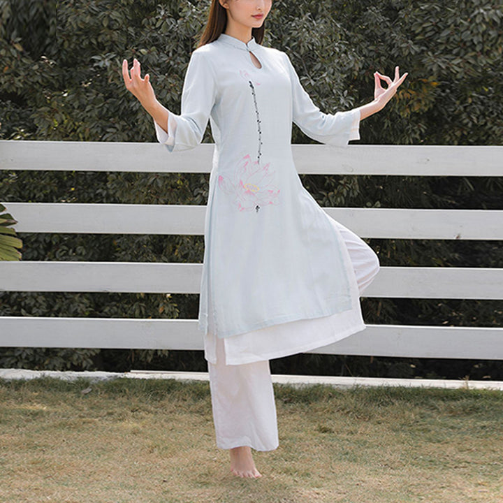 Buddha Stones2個 蓮柄 太極拳 瞑想 ヨガ コットン リネン 衣類 トップス パンツ レディース セット - image 12