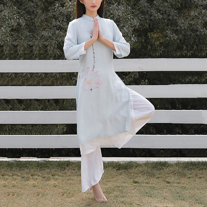 Buddha Stones2個 蓮柄 太極拳 瞑想 ヨガ コットン リネン 衣類 トップス パンツ レディース セット - image 7