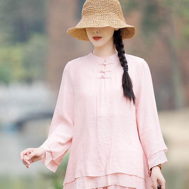 Buddha Stones2点セット 無地デザイン トップス パンツ 瞑想 ヨガ 禅 太極拳 コットン リネン 衣類 レディース セット - image 13