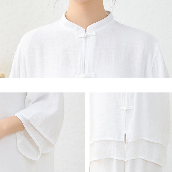 Buddha Stones2点セット シンプル 中国風 カエルボタンデザイン トップス パンツ 瞑想 ヨガ 禅 太極拳 コットン 衣類 レディース セット - image 11