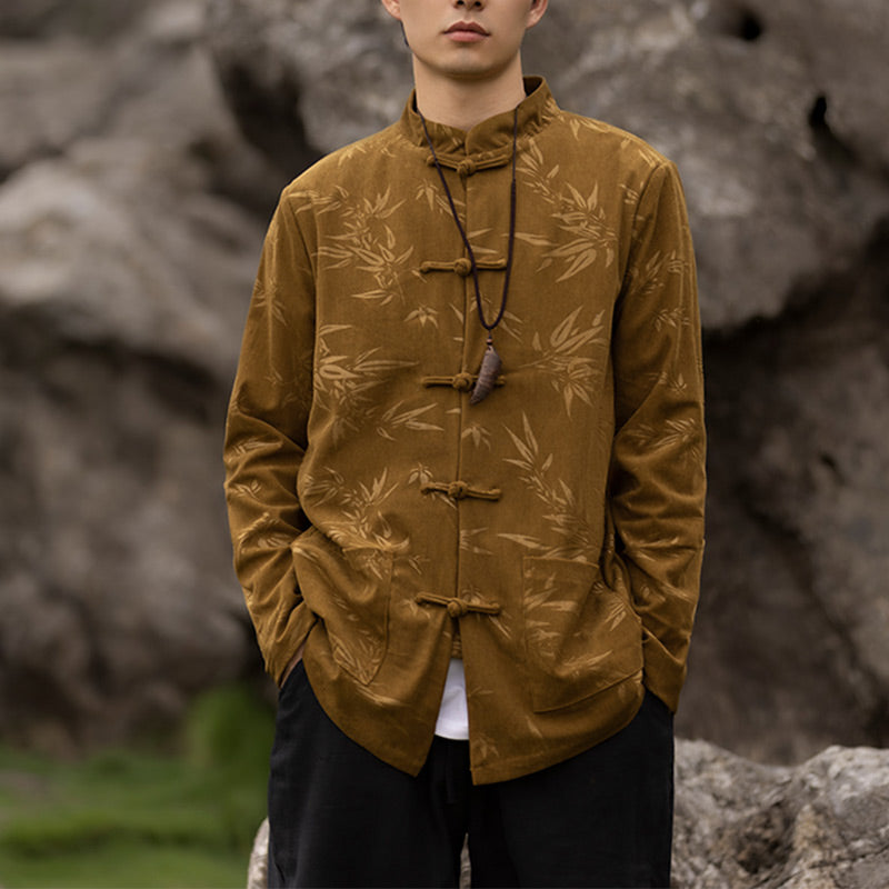 Buddha Stonesと竹の葉の衣装、中国唐装ジャケットコート男性用衣装 - イエロー(上のみ) - US/UK/AU46、 EU56 (5XL)  - image 0