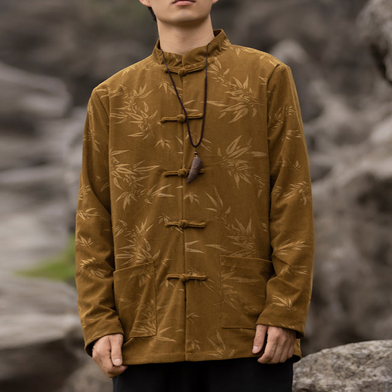 Buddha Stonesと竹の葉の衣装、中国唐装ジャケットコート男性用衣装