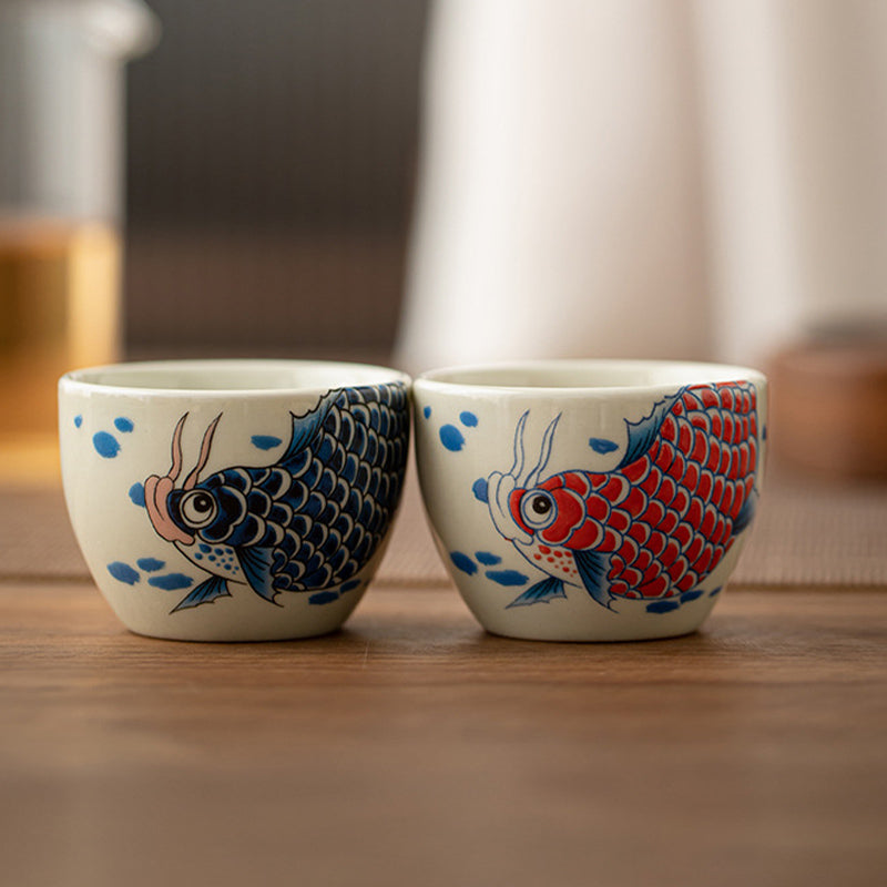 Buddha Stonesアロワナ牡丹ひまわり陶器ティーカップカンフーティーカップ60ml