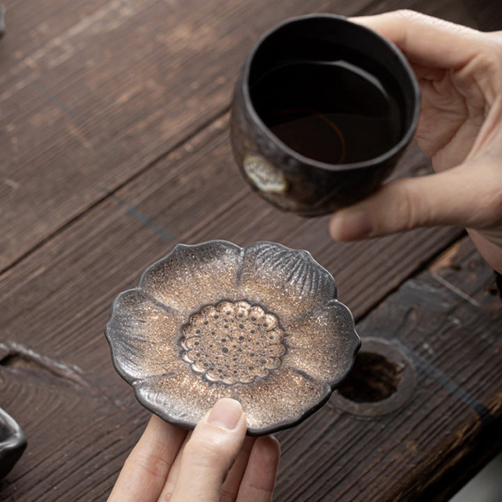 Buddha Stonesヴィンテージ 蓮の花 セラミック カップマット パッド ティーカップ コースター カンフー ティーマット