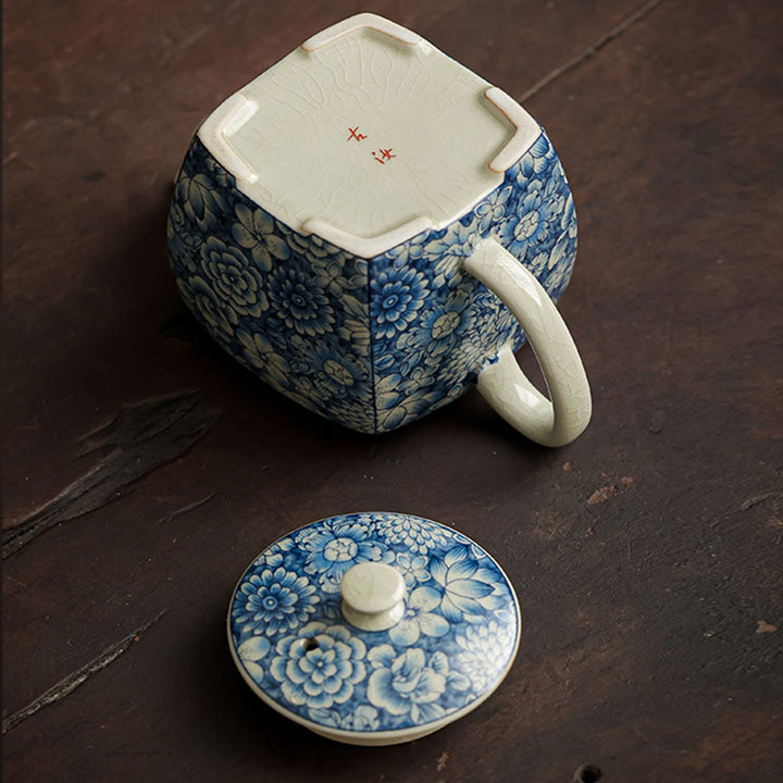 Buddha Stones青と白の磁器 中国 功夫茶 陶器 カンフーティーポット カップ ティーフィルター キャニスター