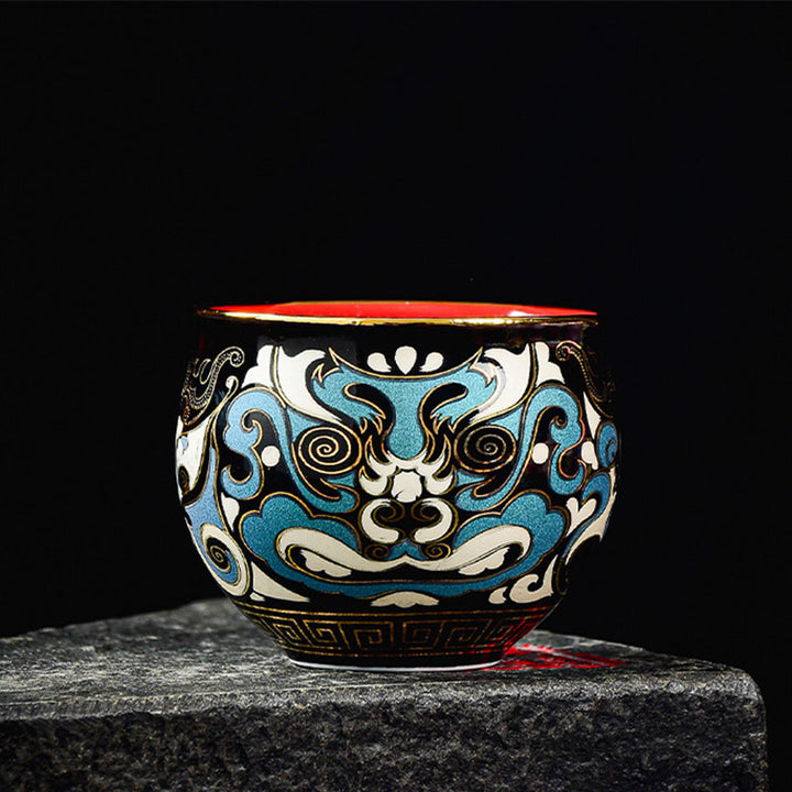 Buddha Stones京劇マスク柄 陶器 蓋碗三彩 ティーカップ カンフーティーカップ＆ソーサー 蓋付き ティーポット