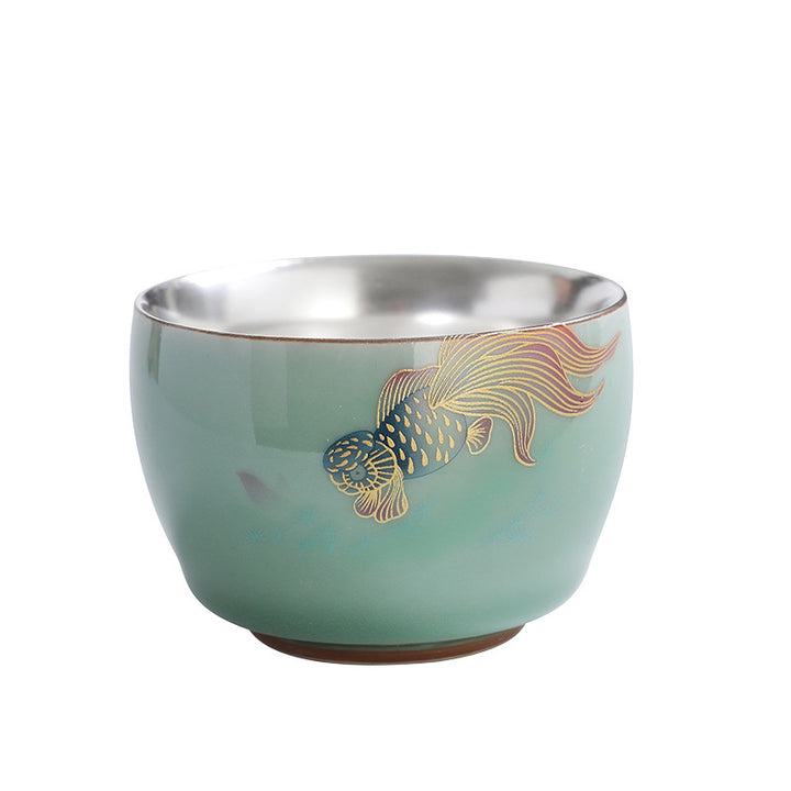 Buddha Stones蝶 金魚 蓮 鯉 陶器 ティーカップ カンフー ティーカップ 120ml