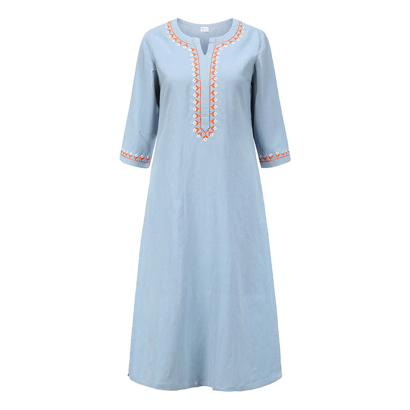 Buddha Stones 2点 Vネック 刺繍 ヨガウェア 禅瞑想 コットンリネン トップパンツ レディース セット - ブルー（上半身のみ） - US12、 UK/AU16、 EU44 (2XL)  - image 20