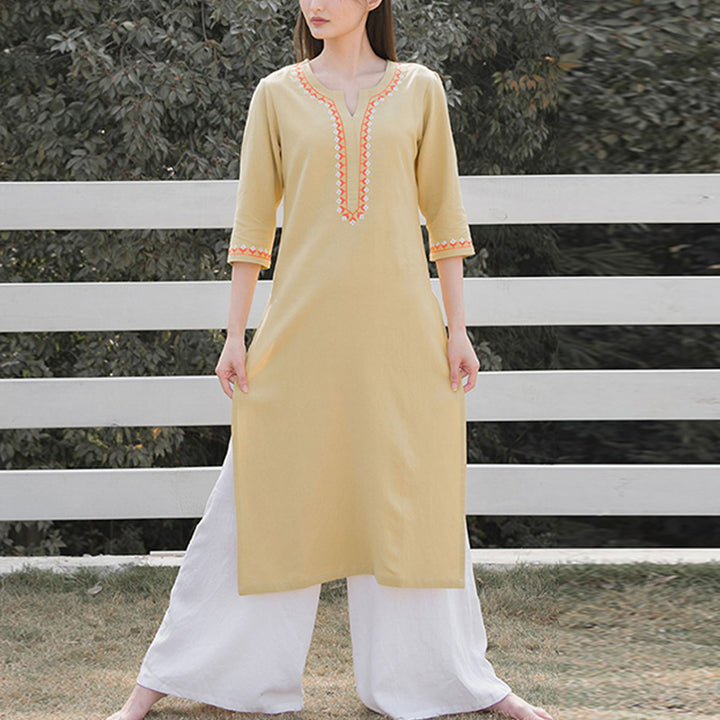 Buddha Stones 2点 Vネック 刺繍 ヨガウェア 禅瞑想 コットンリネン トップパンツ レディース セット - image 17