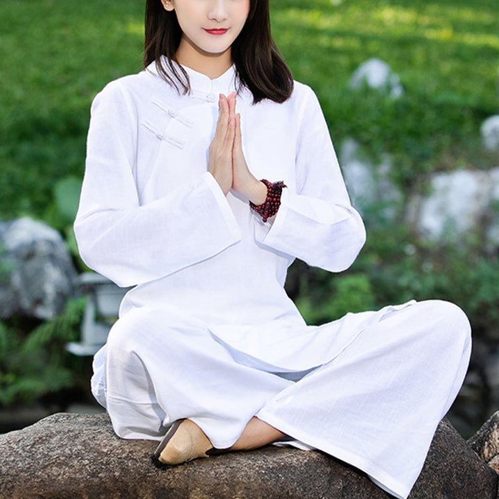 Buddha Stones 2点セット 無地 長袖 禅ヨガウェア 瞑想ウェア トップス パンツ レディース セット - image 1