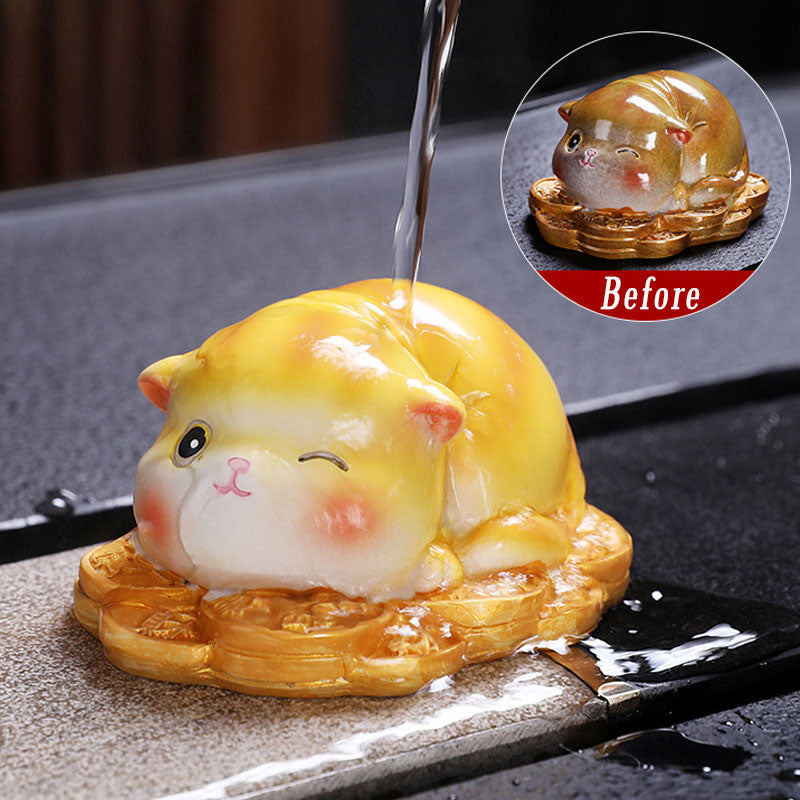 Buddha Stones色が変わる かわいい ミニ猫 樹脂 ティーペット 富 家 置物 装飾 - 黄色い猫 - 7.6×6.2×4.2cm - image 3