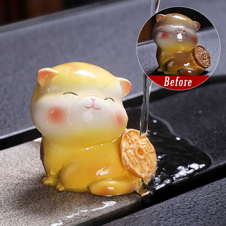 Buddha Stones色が変わる かわいい ミニ猫 樹脂 ティーペット 富 家 置物 装飾 - 黄色い猫 - 5.8×5×5.4cm - image 8