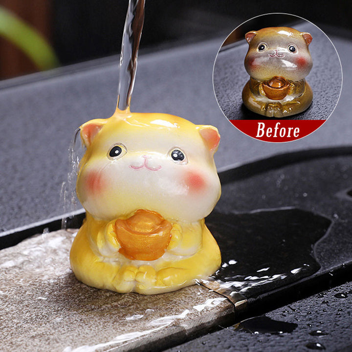 Buddha Stones色が変わる かわいい ミニ猫 樹脂 ティーペット 富 家 置物 装飾 - 黄色い猫 - 5.3×4.8×5.1cm - image 11