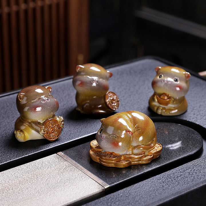 Buddha Stones色が変わる かわいい ミニ猫 樹脂 ティーペット 富 家 置物 装飾 - 黄色い猫 - 4個セット - image 13