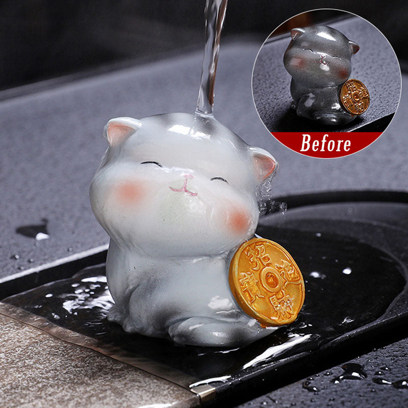 Buddha Stones色が変わる かわいい ミニ猫 樹脂 ティーペット 富 家 置物 装飾 - 灰色の猫 - 5.8×5×5.4cm - image 18