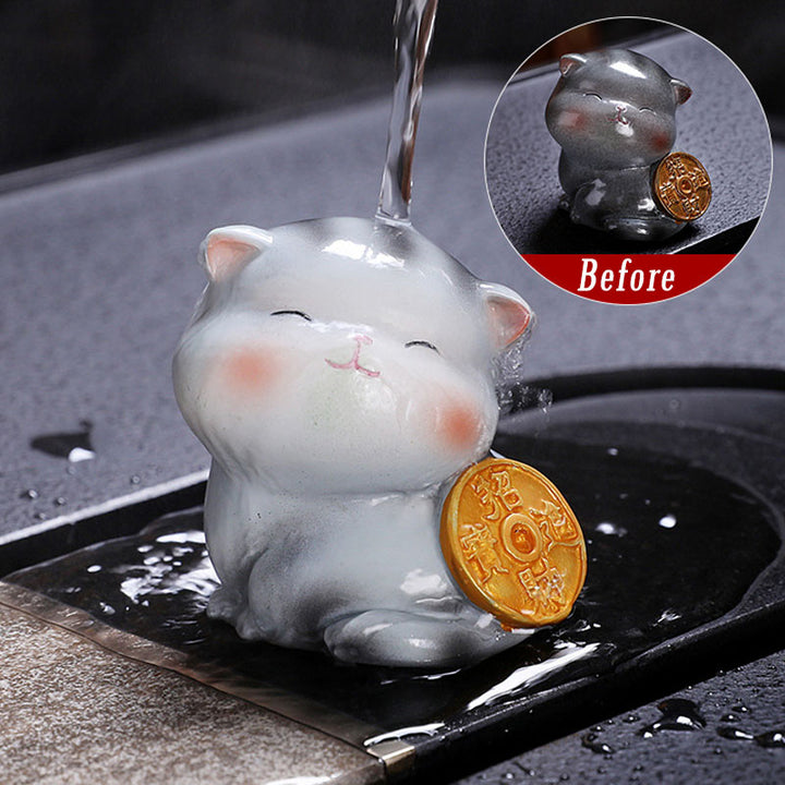 Buddha Stones色が変わる かわいい ミニ猫 樹脂 ティーペット 富 家 置物 装飾 - 灰色の猫 - 5.8×5×5.4cm - image 18