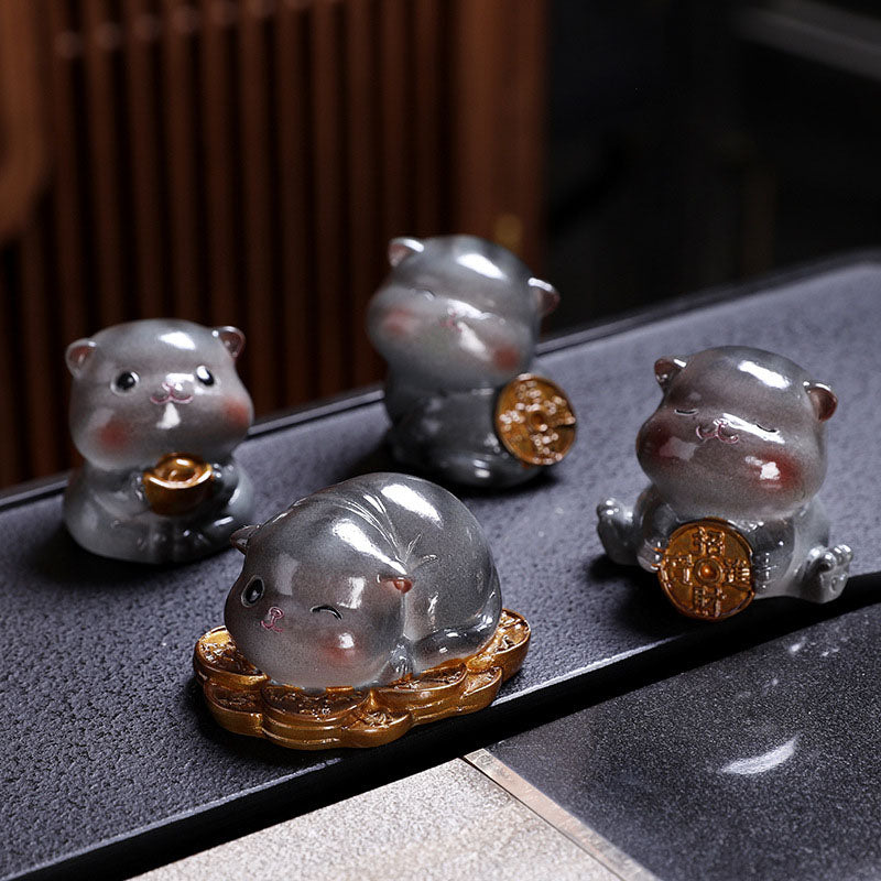 Buddha Stones色が変わる かわいい ミニ猫 樹脂 ティーペット 富 家 置物 装飾 - 灰色の猫 - 4個セット - image 23