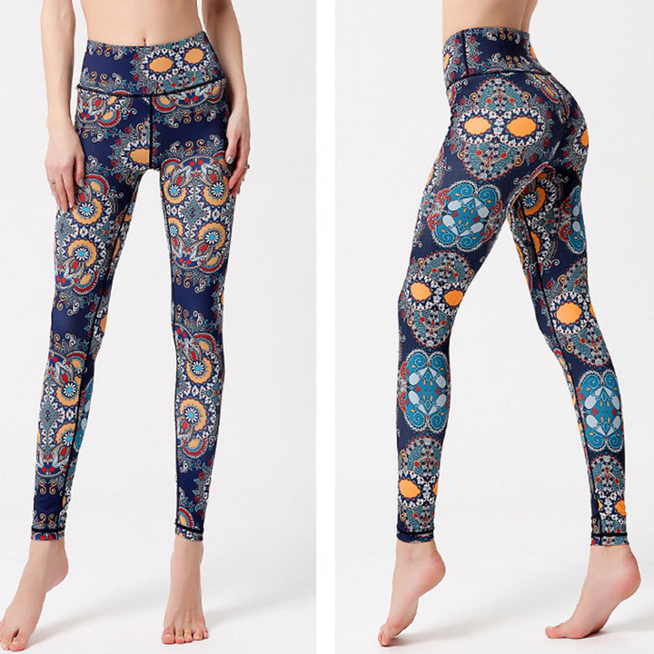 Buddha Stones、花、葉、鳥のプリントパンツ スポーツ フィットネス ヨガ ダンス レギンス レディース ヨガパンツ - image 1
