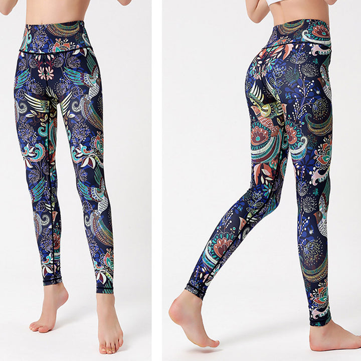 Buddha Stones、花、葉、鳥のプリントパンツ スポーツ フィットネス ヨガ ダンス レギンス レディース ヨガパンツ - image 6