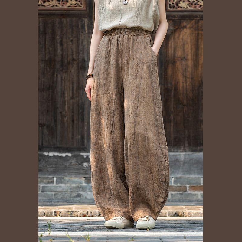 Buddha Stonesラミーコットンリネンパンツ タイダイデザイン ゆったり 禅ヨガ レディースパンツ ポケット付き - ブラウン（レギュラースタイル） - US8-10、 UK/AU12-14、 EU40-42 (L)  - image 24